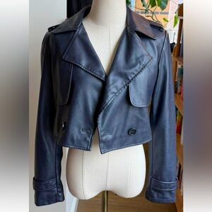 Avec Les Filles Women's Blue Faux Leather Jacket